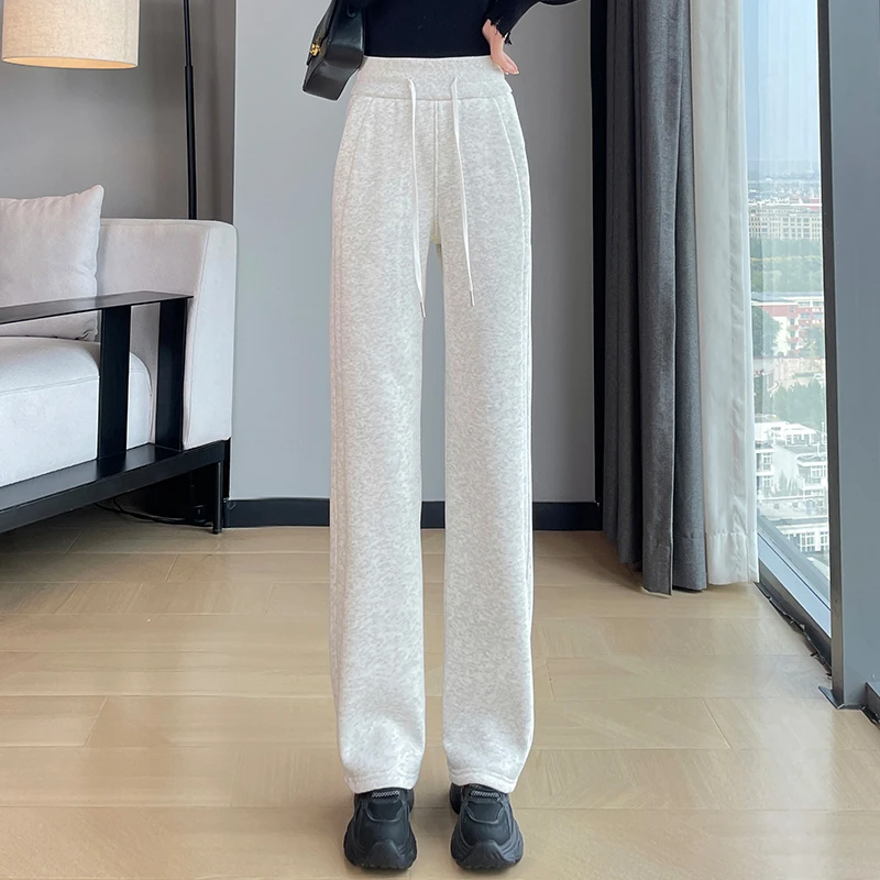 秋冬新款高腰窄版显瘦微阔九分休闲直筒裤女垂感时尚百搭运动风裤