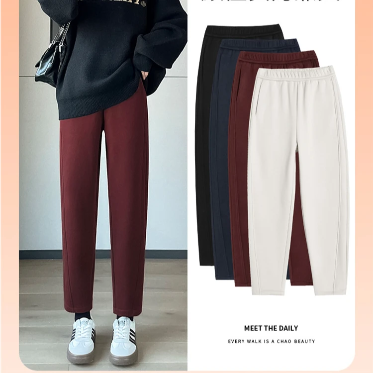 加绒加厚哈伦裤弯刀裤灯笼裤显瘦休闲外穿小个子款冬季时尚秋冬