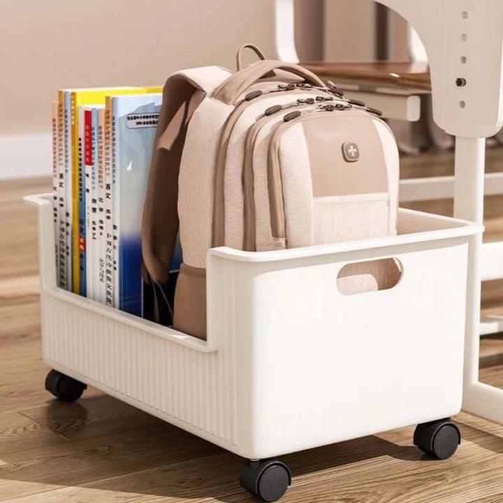 ins桌下书本收纳盒带轮可移动书包放书籍整理箱学生宿舍儿童书架Y