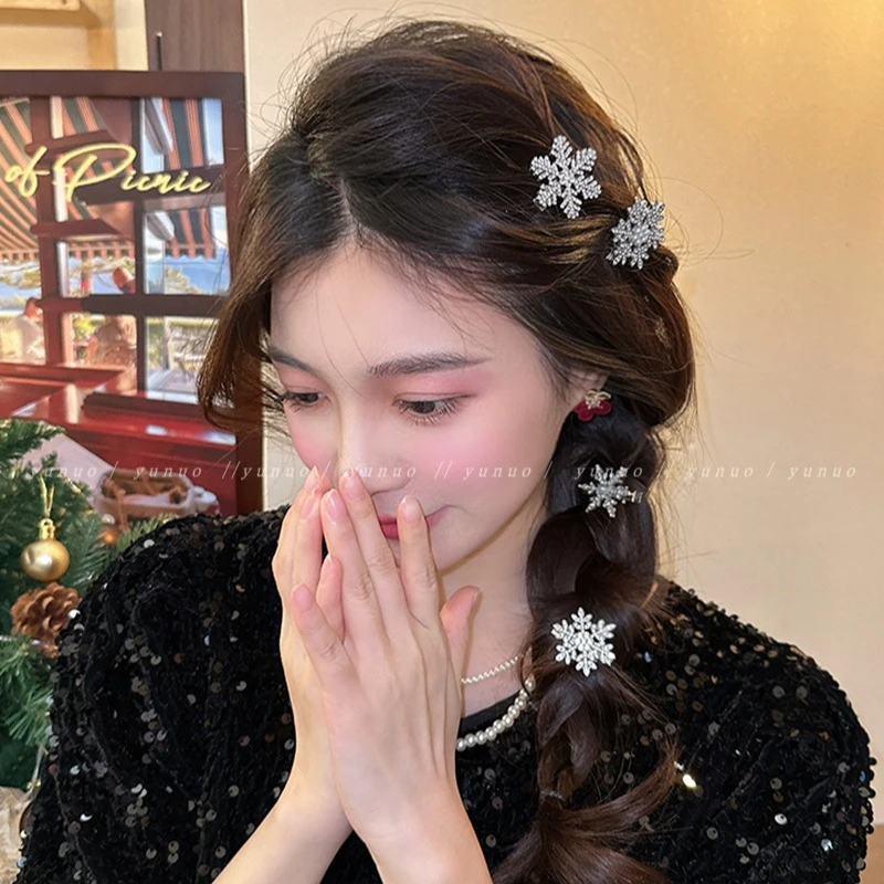 冬日少女 清冷贵气感雪花发夹秋冬新款闪钻雪花小香风发夹百搭