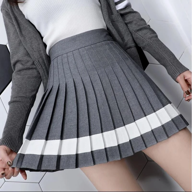 细褶百褶裙秋冬短裙女学生高腰a字显瘦重工撞色高个子蓝色半身裙