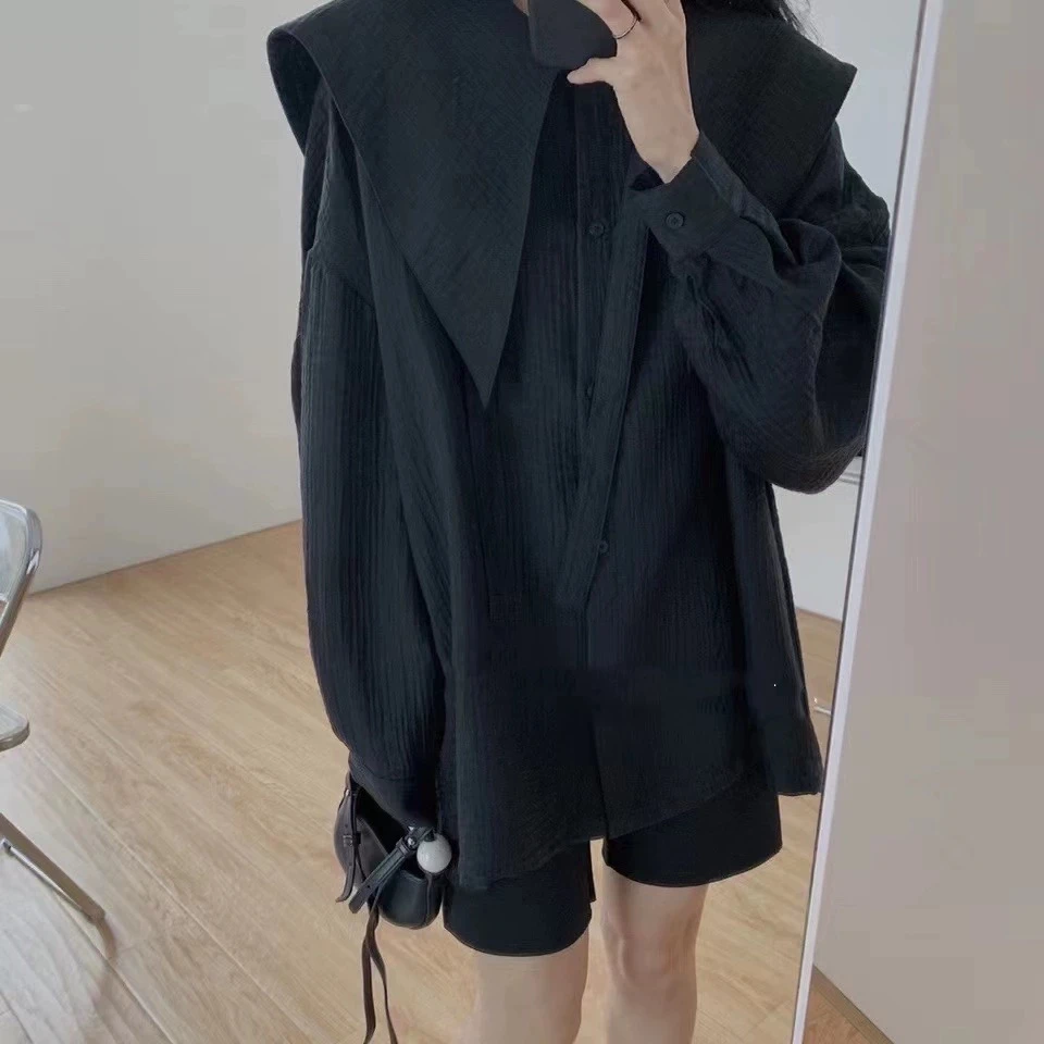 韵熹【熹熹】孕妇装早秋新款桃花皱宽松简约设计感娃娃衫显瘦长袖