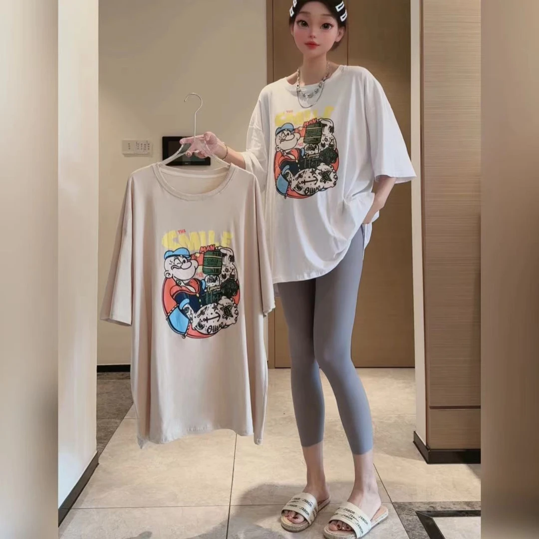 【熹熹】孕妇装大力水手卡通印花宽松大版短袖T