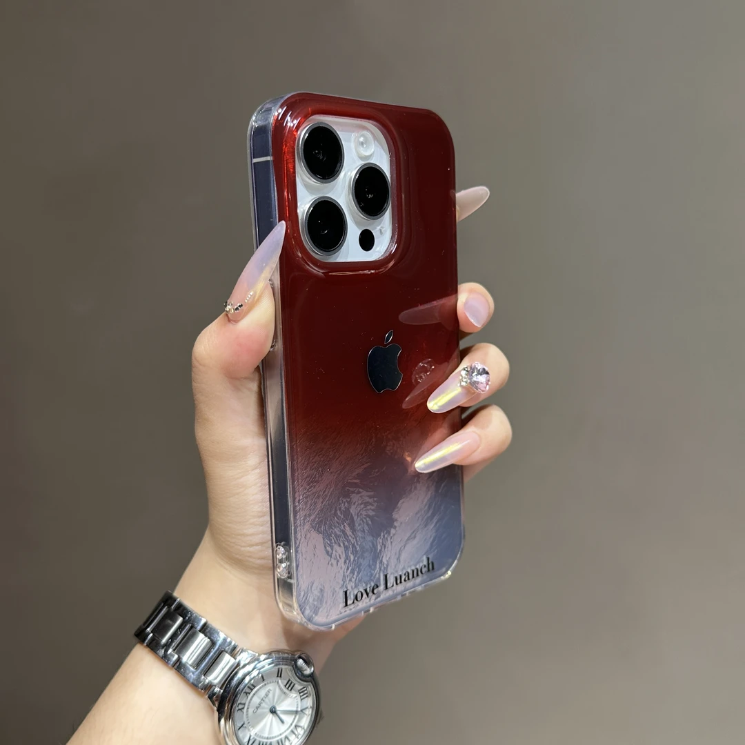 小众酒红羽纱纹适用iPhone15手机壳苹果14滴胶硬壳12/11高级13pro