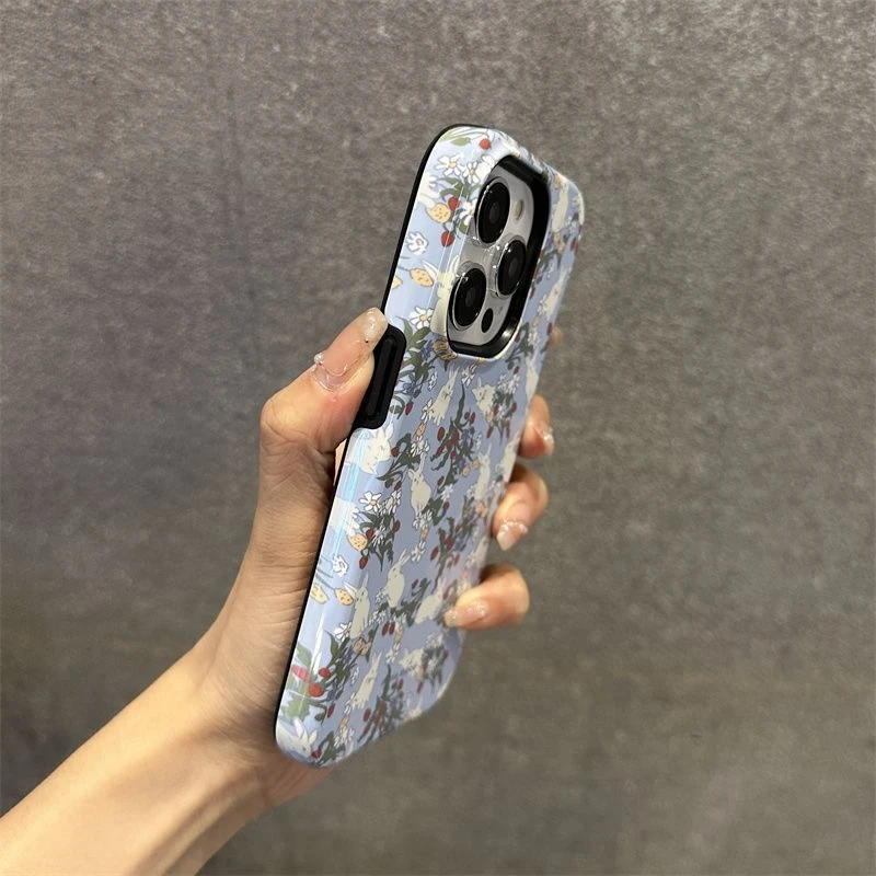 兔子碎花苹果15promax手机壳iPhone14Pro二合一菲林苹果12/13全包