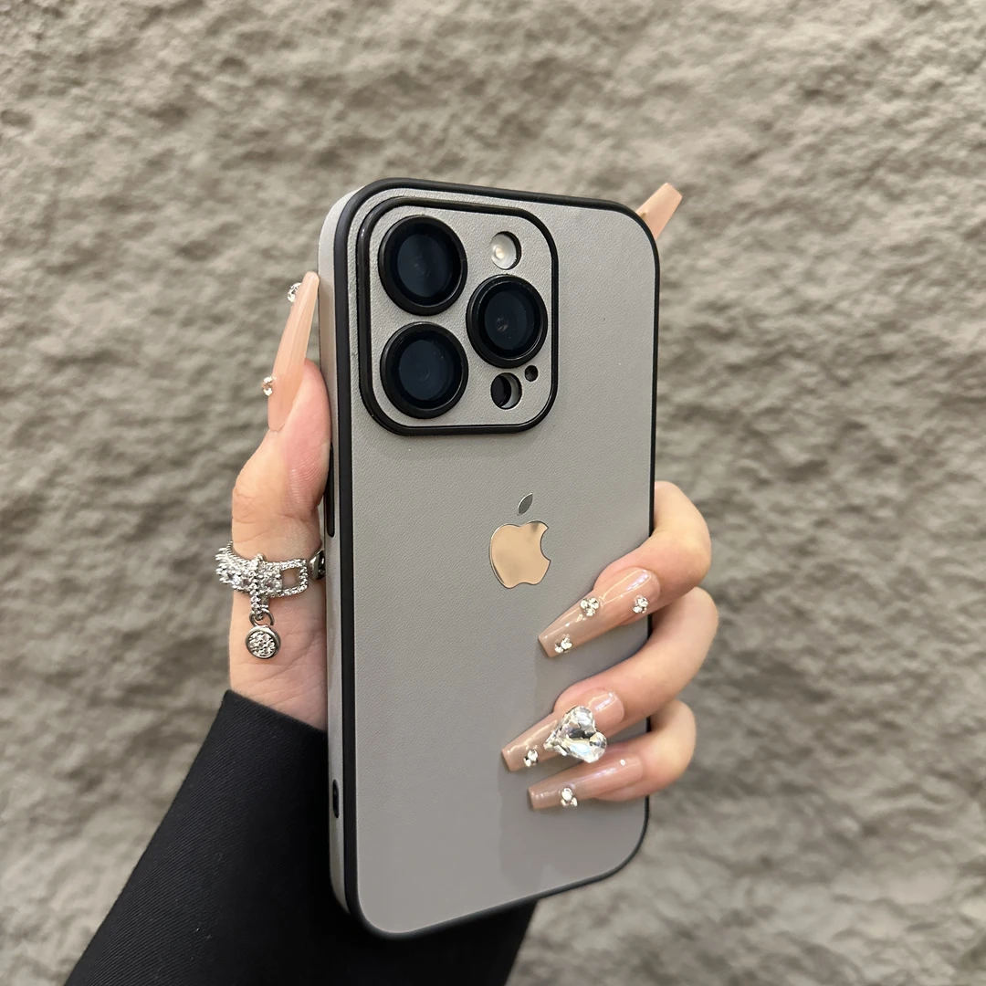 自带镜头膜纯色皮质适用iPhone15Promax苹果13手机壳14高级11硬12