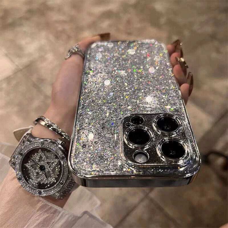 高级感ins银色闪粉亮片iPhone14promax苹果15手机壳13滴胶12p新款