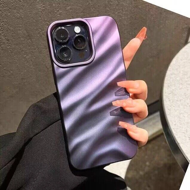 暗夜紫丝绸褶皱纹适用苹果14promax手机壳新款iPhone14pro高级