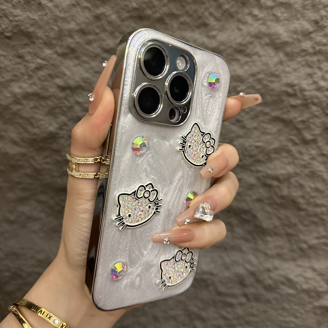 电镀滴胶钻猫咪适用苹果16promax手机壳高级iPhone15个性14时尚13