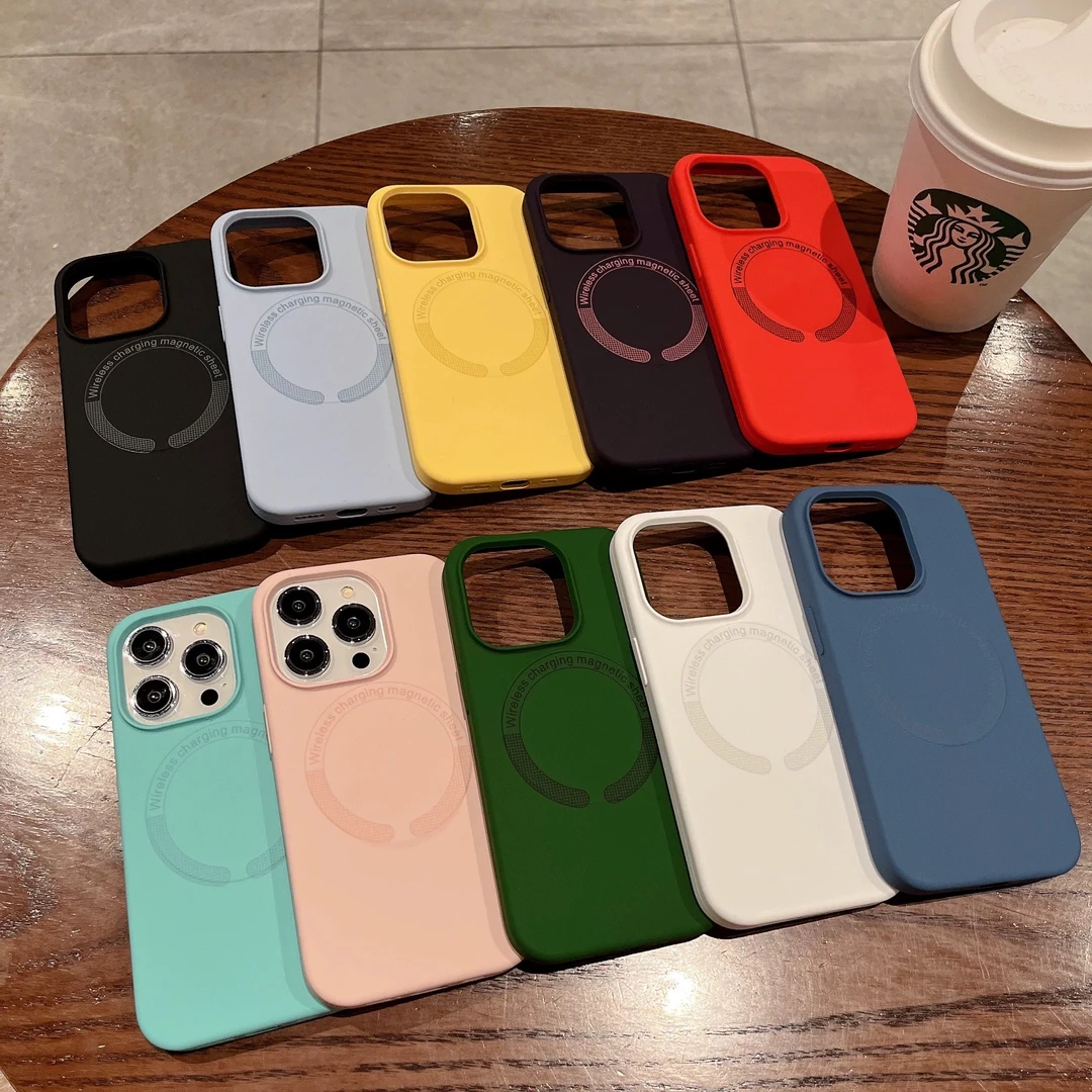 适用苹果15Promax手机壳液态硅胶iPhone14磁吸苹果13全包防摔纯色