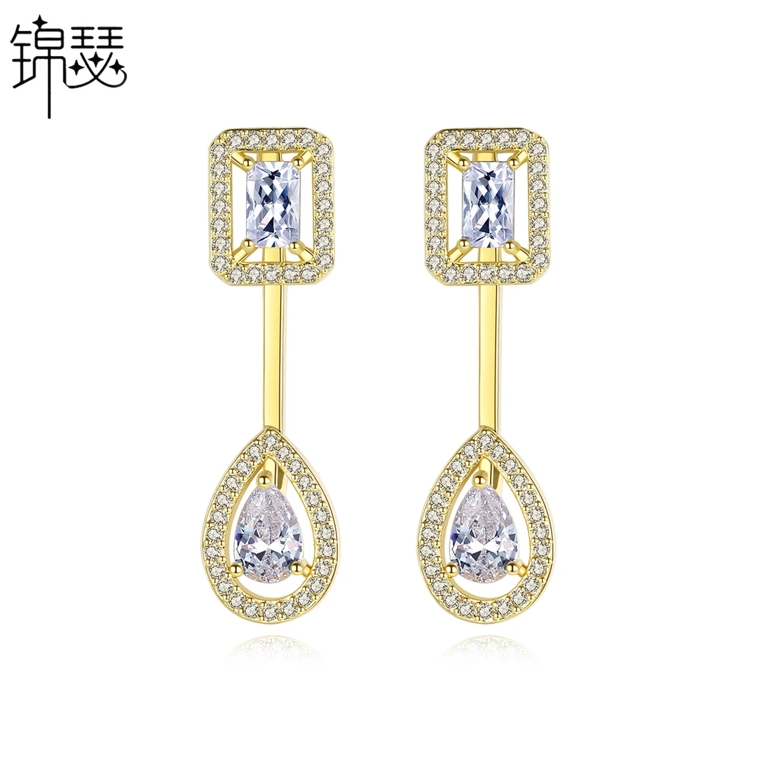 黄铜锆石耳饰 一款两戴个性时尚耳钉简约欧美锆石耳环女士耳饰