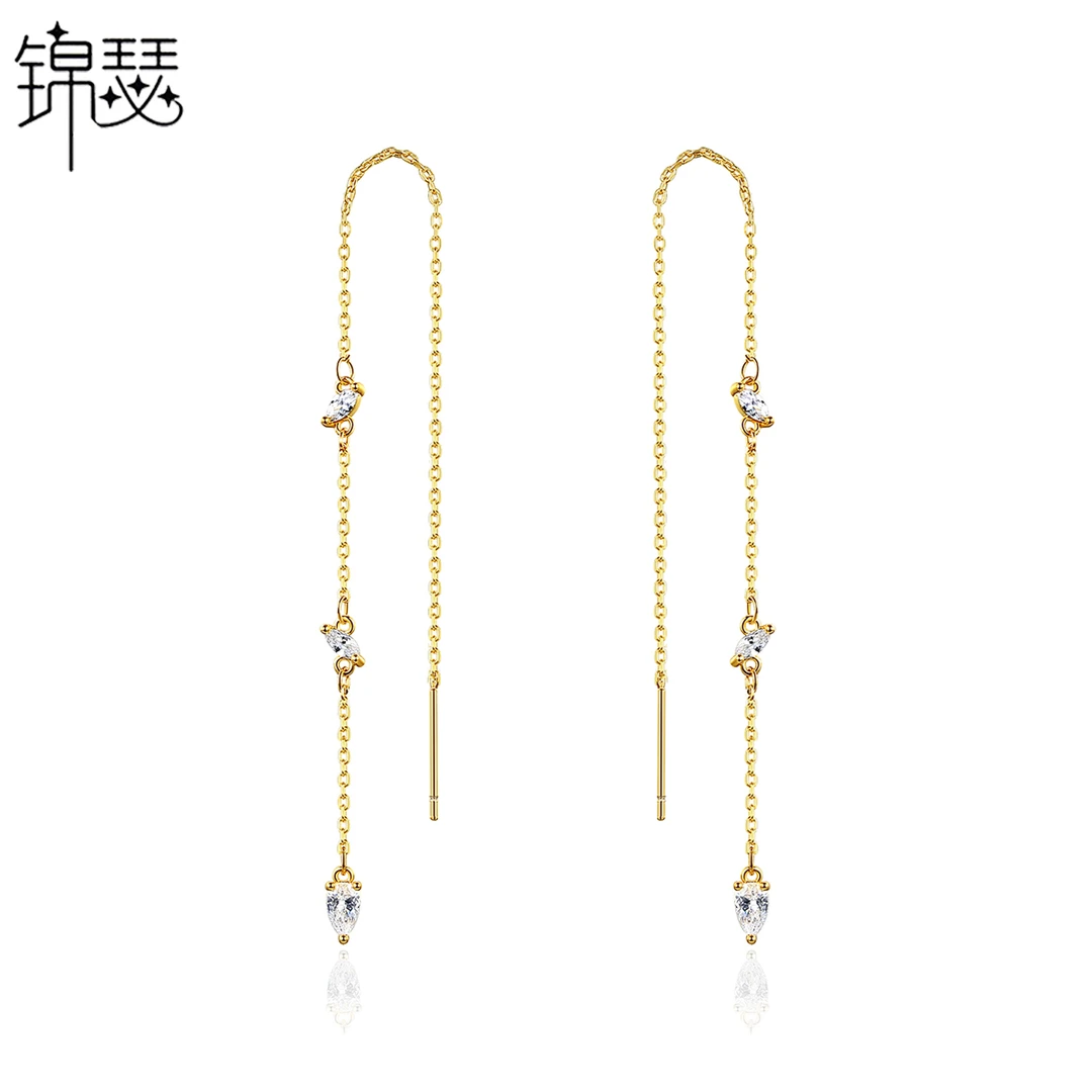 铜合金合成锆石耳饰 极简流苏耳线小清新长款韩版气质显脸瘦耳饰