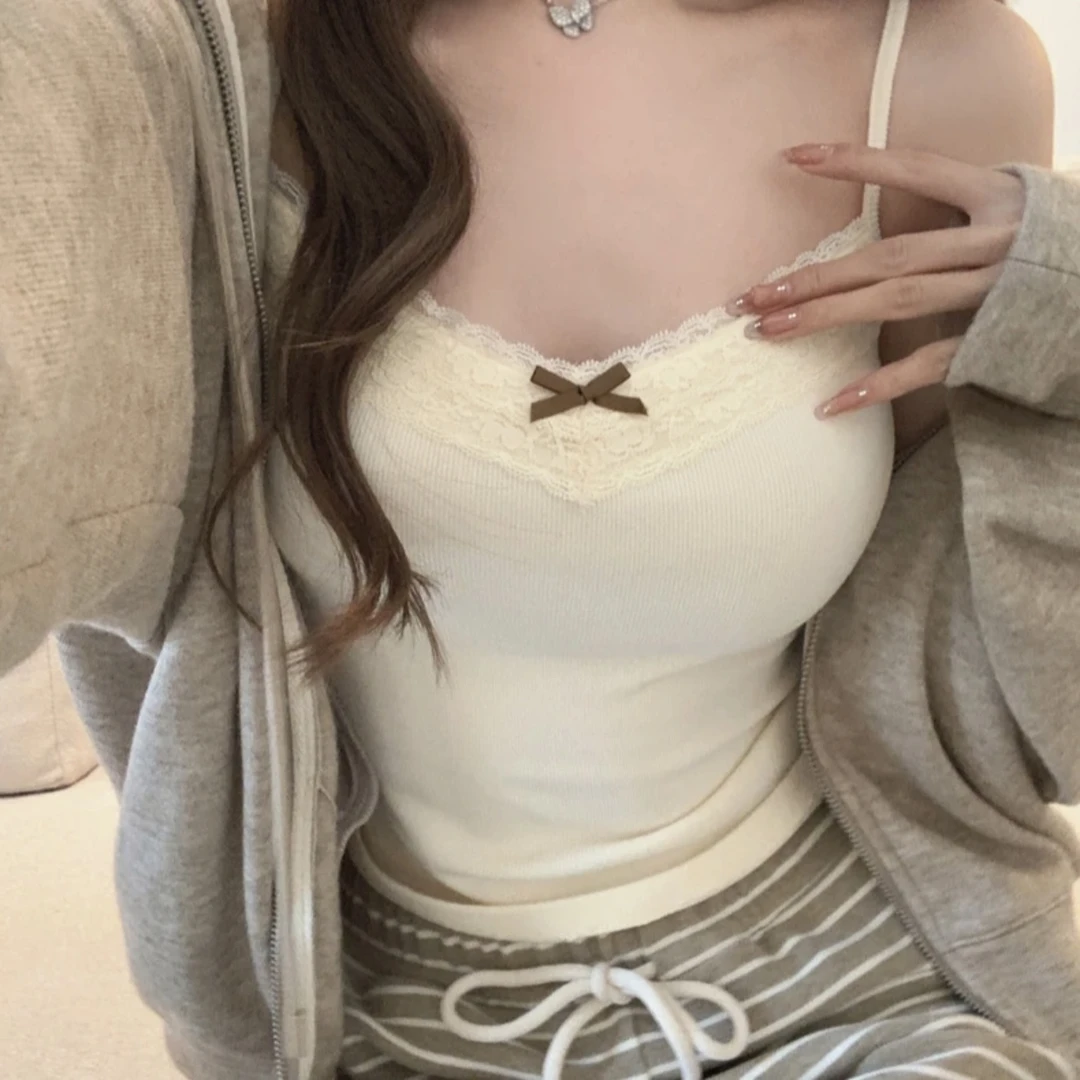 新款蕾丝边吊带背心带胸垫纯欲风打底衫女性感美背外穿显瘦背心女