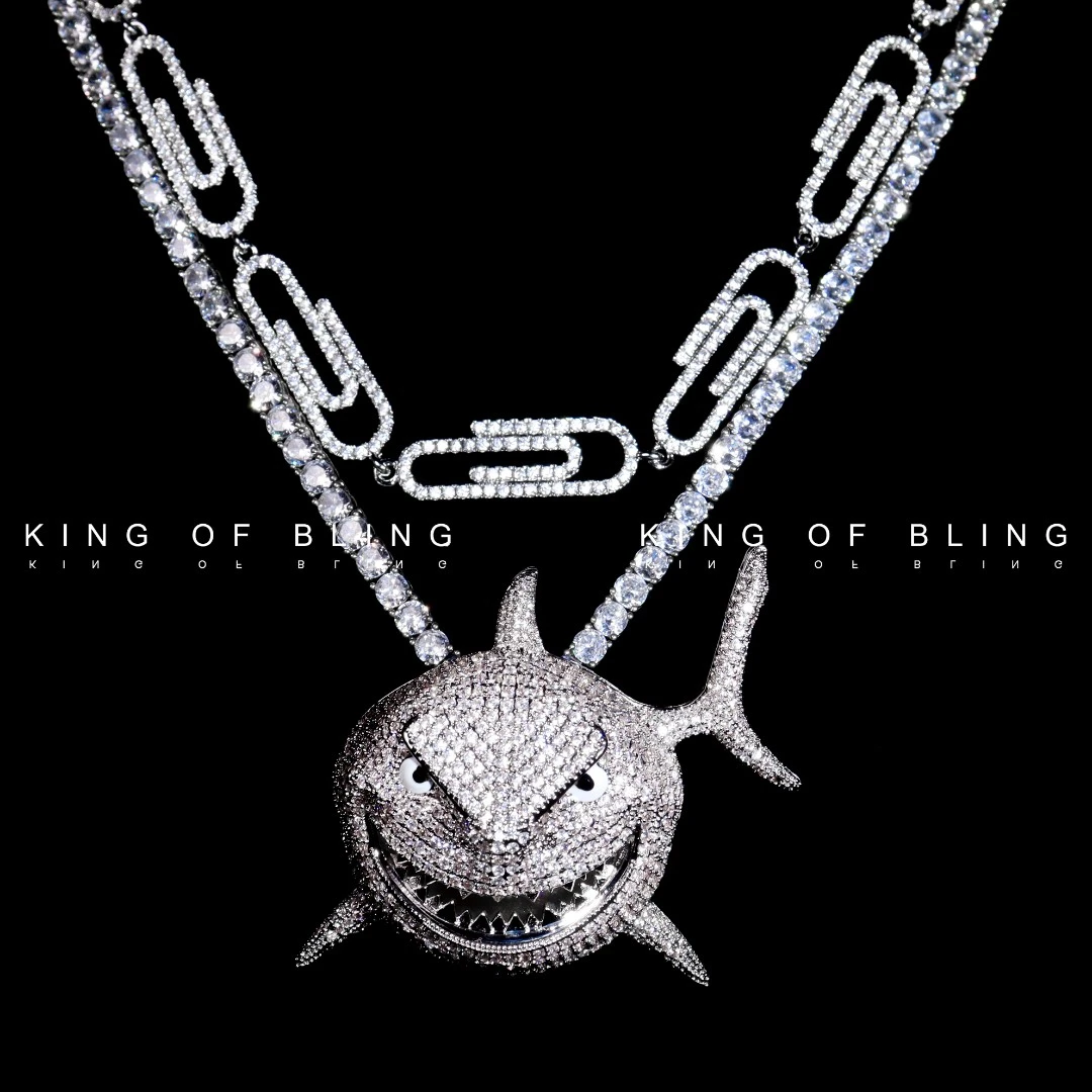 KING OF BLING 铜合金合成锆石吊坠 进阶套装鲨鱼/十字架搭古巴