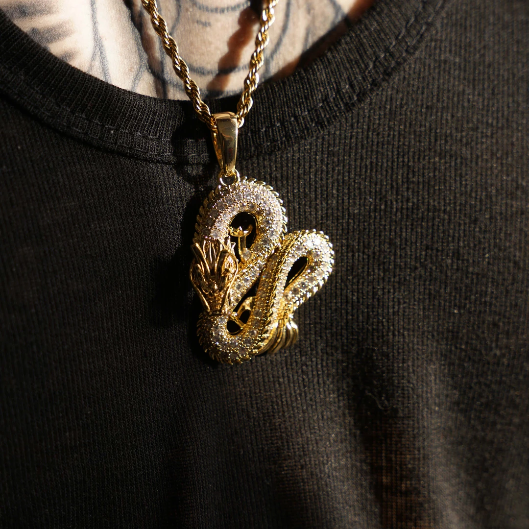 KING OF BLING 铜合金合成锆石项链 2024三色神龙吊坠 嘻哈