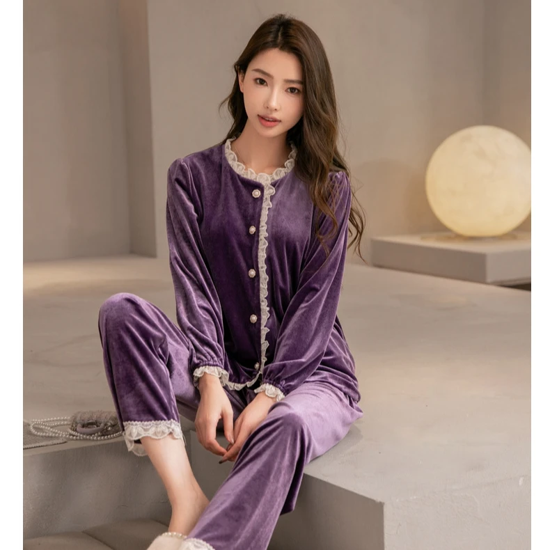 达芬奇密码轻暖感女士秋冬保暖金丝绒睡衣家居服两件套套装外穿