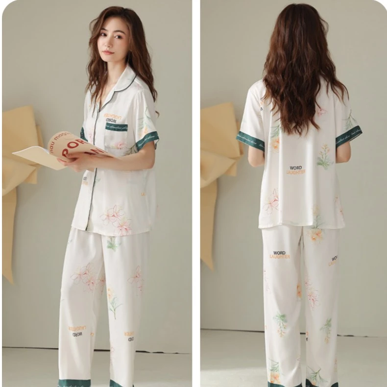 达芬奇密码女士睡衣家居服春夏薄款印花翻领两件套装可外穿家居服