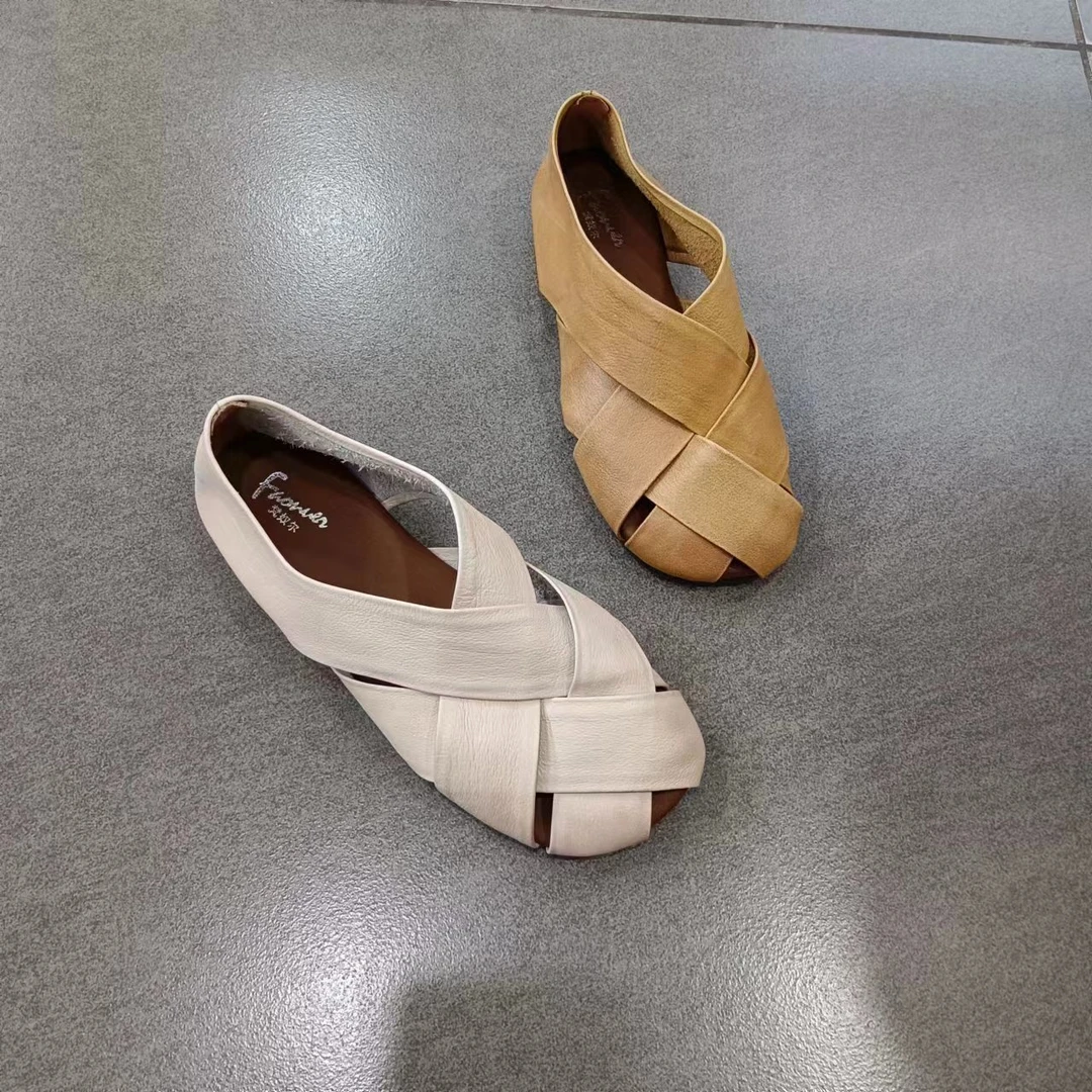 faonuer/梵奴尔牛皮复古编织罗马鞋