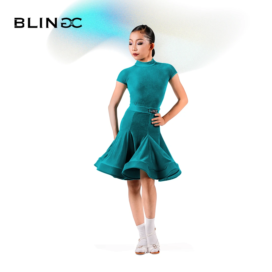 BLINGC新款拉丁舞女少儿童规定服高档薄丝绒专业比赛服表演服561
