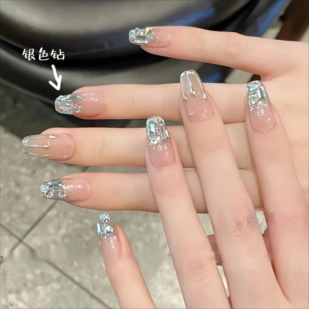 【 钻石星河】新款高级感穿戴甲成品银箔新娘婚甲