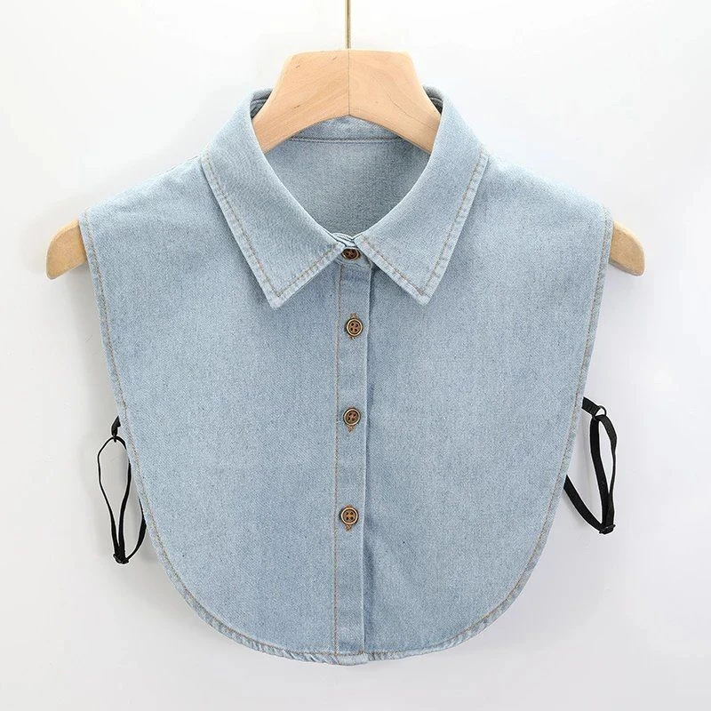 韩版春秋冬假领子女百搭假领牛仔风毛衣假领装饰领浅蓝色牛仔假领