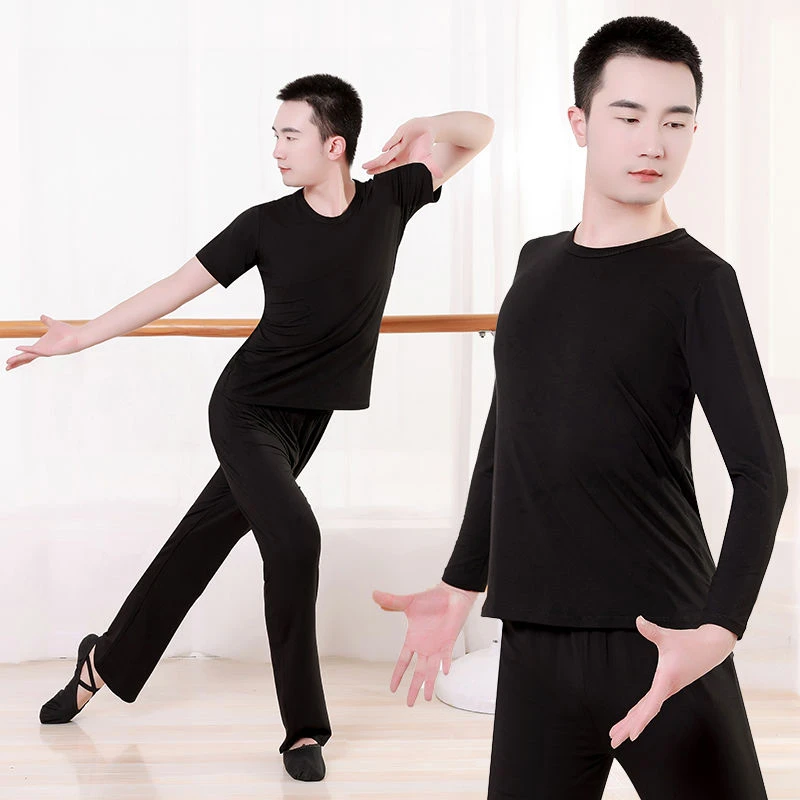 男现代舞艺校学生形体舞蹈戏曲武术练功训练服上衣宽松黑色灯笼裤