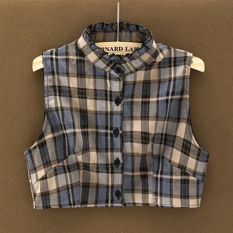 秋冬假领子女百搭假领配毛衣减龄加厚磨毛格子假衬衫领装饰衣领