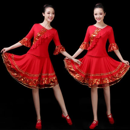 2023广场舞服装女时尚亮片2023新款套装中老年现代舞蹈裙子跳舞衣