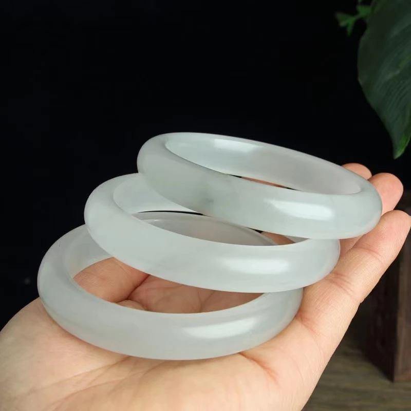 保真玉石手镯 水墨丹青玉镯冰灰色女款玉手镯