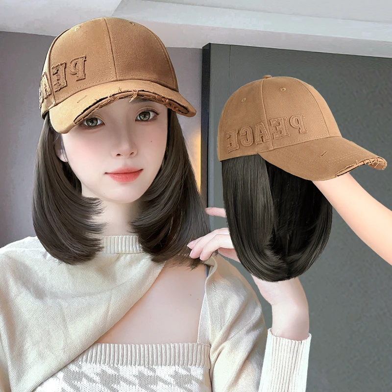 peac帽子假发一体时尚鸭舌帽仿真发自然假发女长发网红棒球假发帽