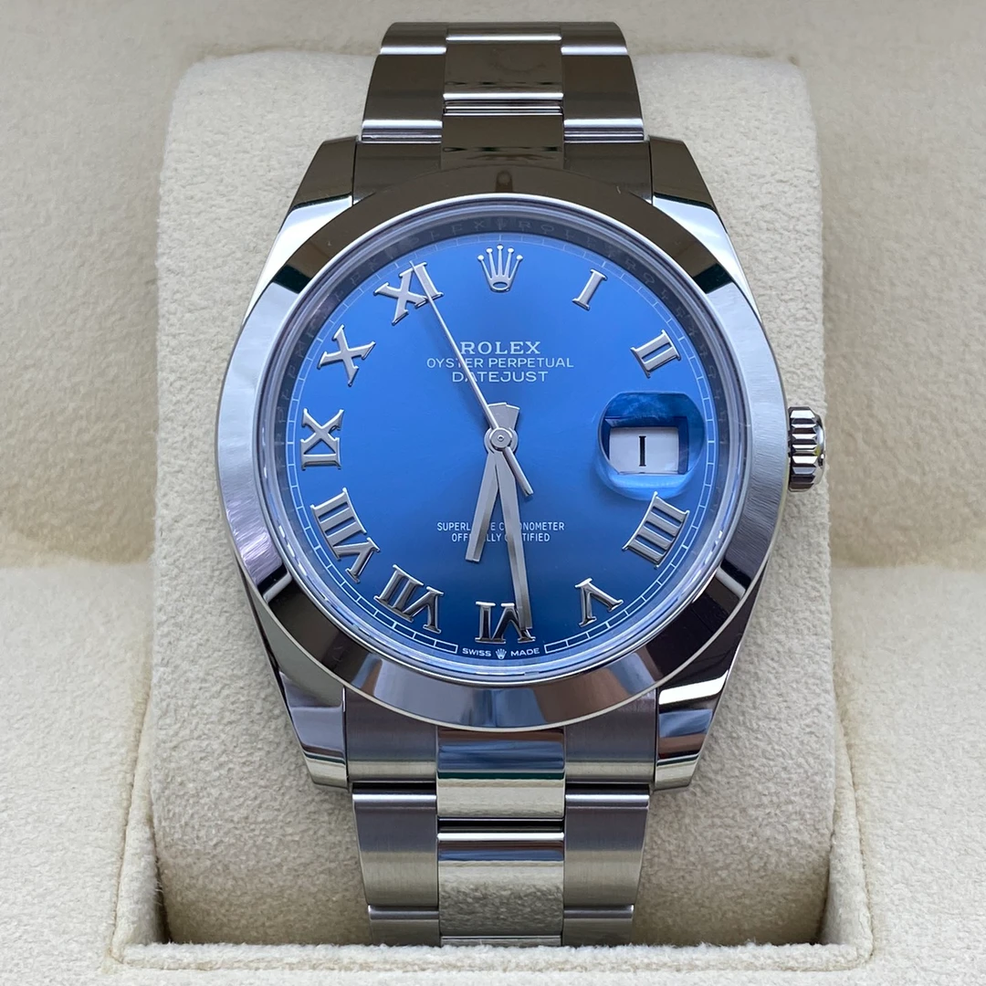 全新未使用 Rolex/劳力士 126300光圈蓝盘日志 板链