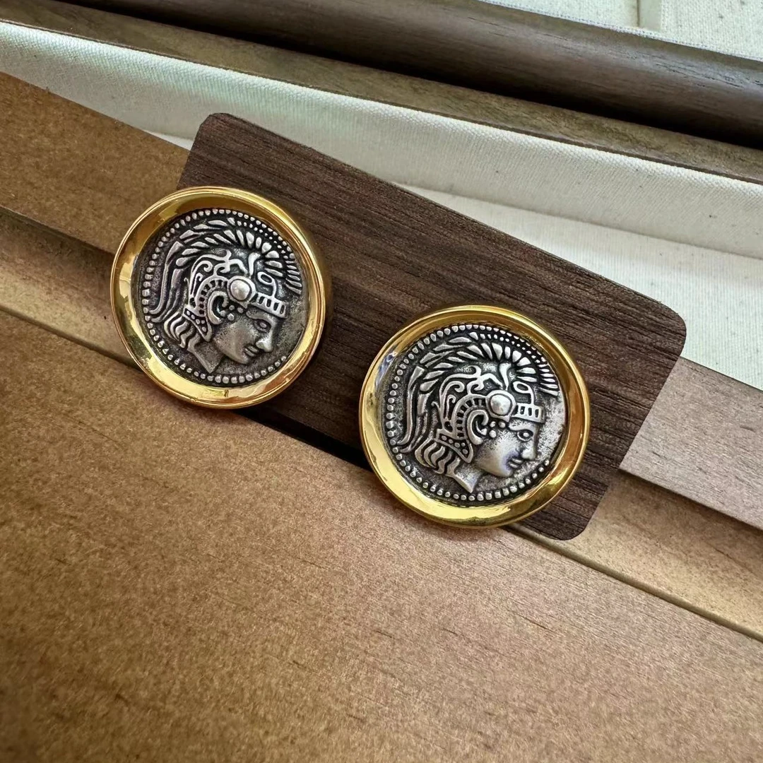 铜合金耳饰 中古款人像古币小众独特耳环高级感气质复古潮流耳钉