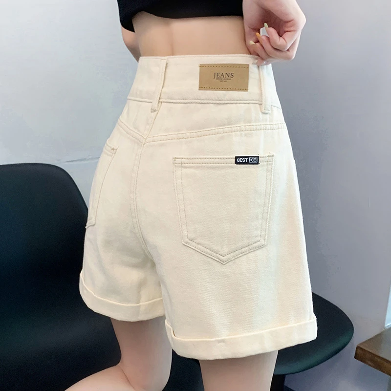 白色牛仔短裤女夏季薄款高腰显瘦直筒裤时尚百搭宽松翻边热裤子潮