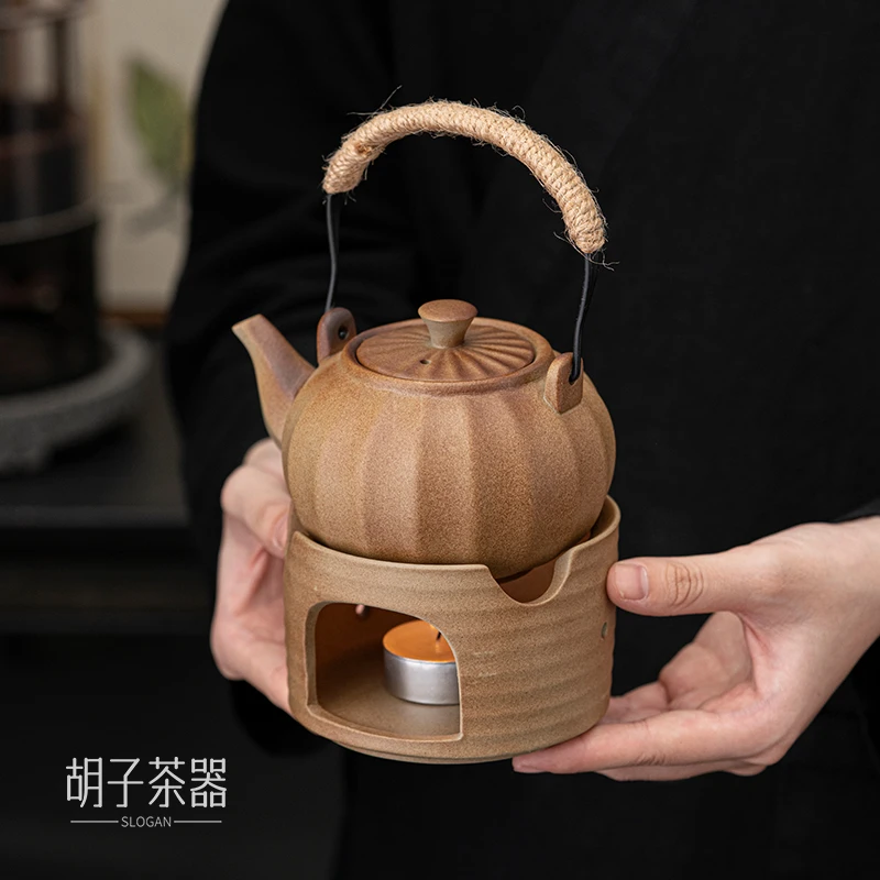 胡子 复古陶瓷家用小型粗陶提梁壶温茶炉加三杯功夫茶具套组 4804