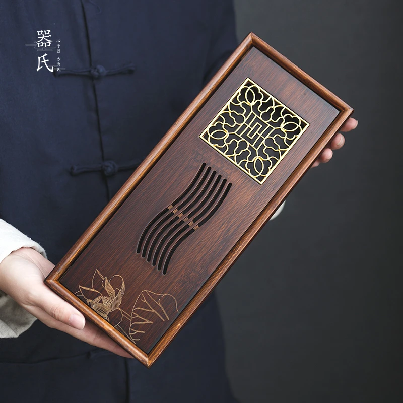 胡子 出水芙蓉竹制小型长方形茶盘储水托盘茶具家用干泡盘 Jz120