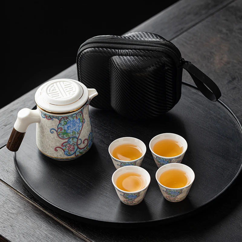 高档旅行茶具套装掐丝银便携陶瓷快客杯一壶四杯 5173
