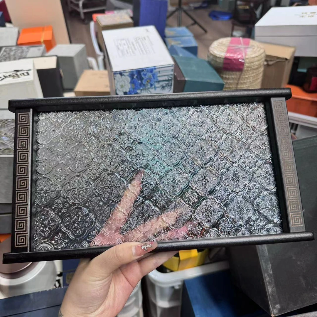 透明海棠花长方形托盘  3504