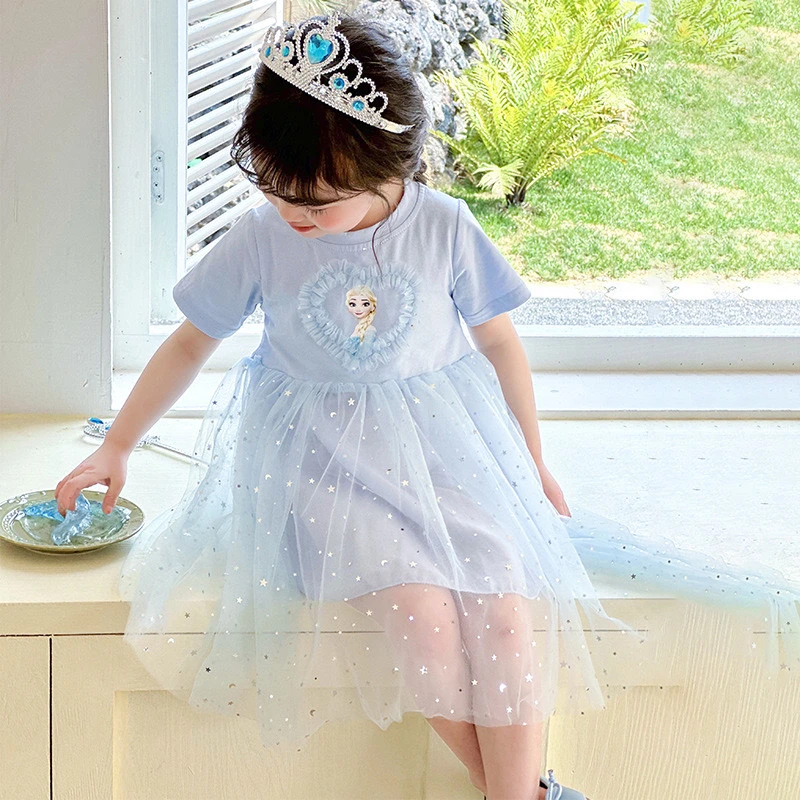 女童艾莎公主裙夏款2024新款宝宝儿童裙子洋气爱莎夏天小童连衣裙