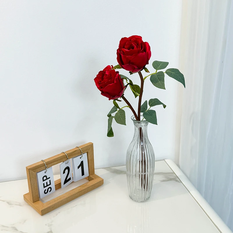 焦边玫瑰高颜值造型玻璃花瓶仿真花组合电视柜客厅装饰摆件