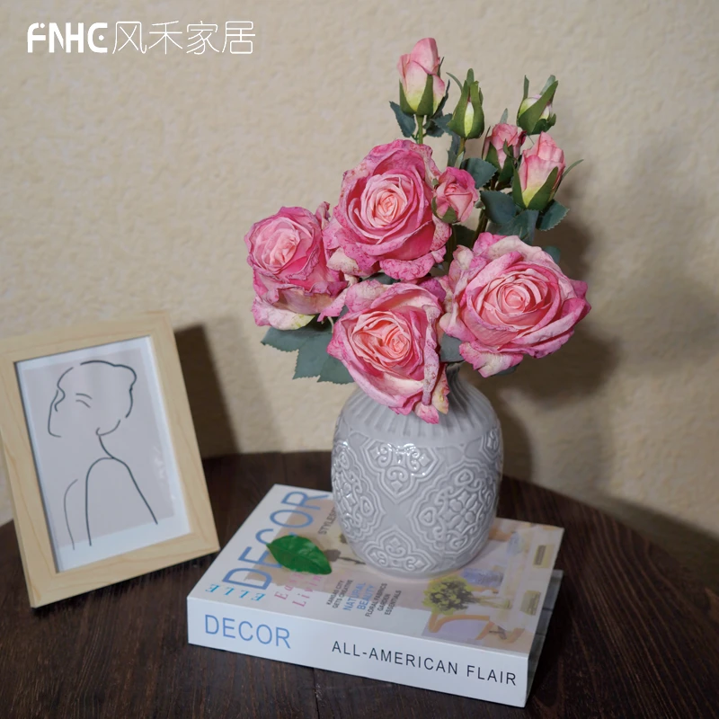 【芳华】仿真粉色干枯玫瑰仿真花家居摆件干花客厅摆件绢花软装艺术