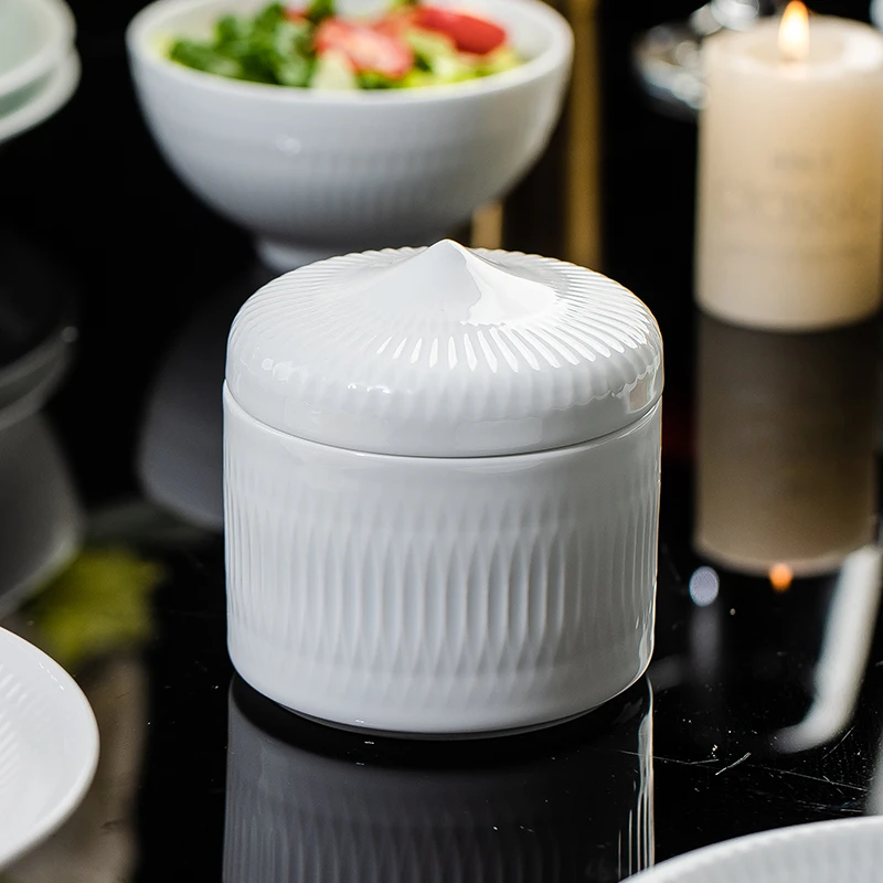 景德镇高白泥陶瓷餐具雅川纯白浮雕炖盅小炖盅燕窝盅白瓷家用