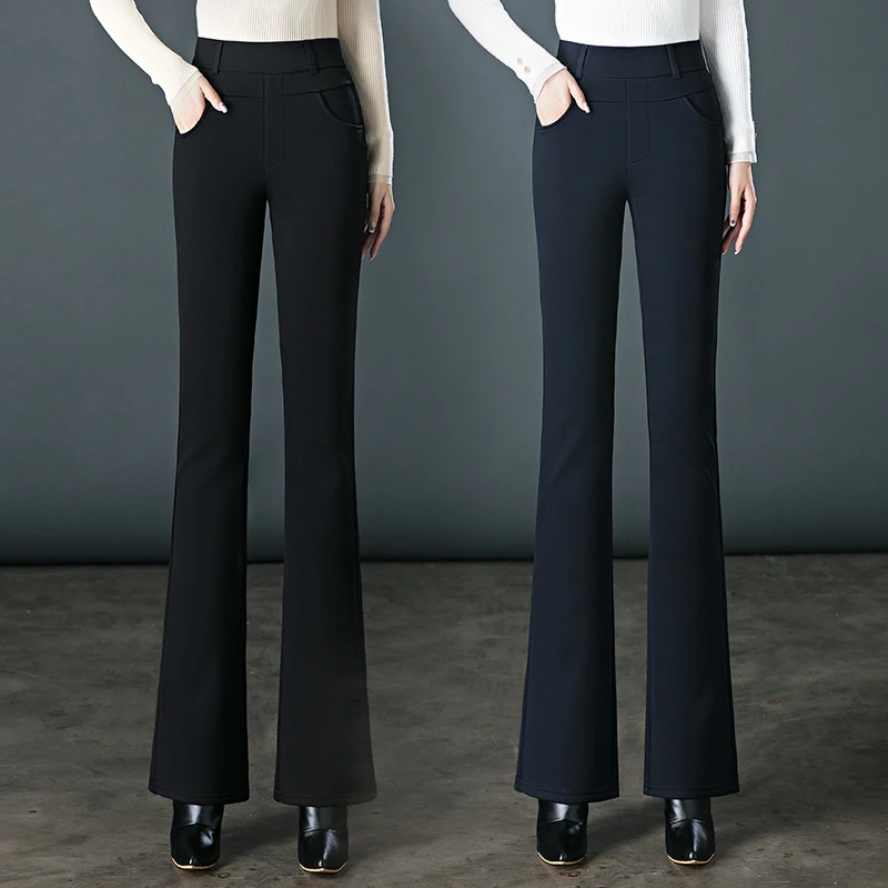 高腰显瘦加绒微喇裤女2024年休闲西裤松紧腰秋冬新款大码喇叭裤子