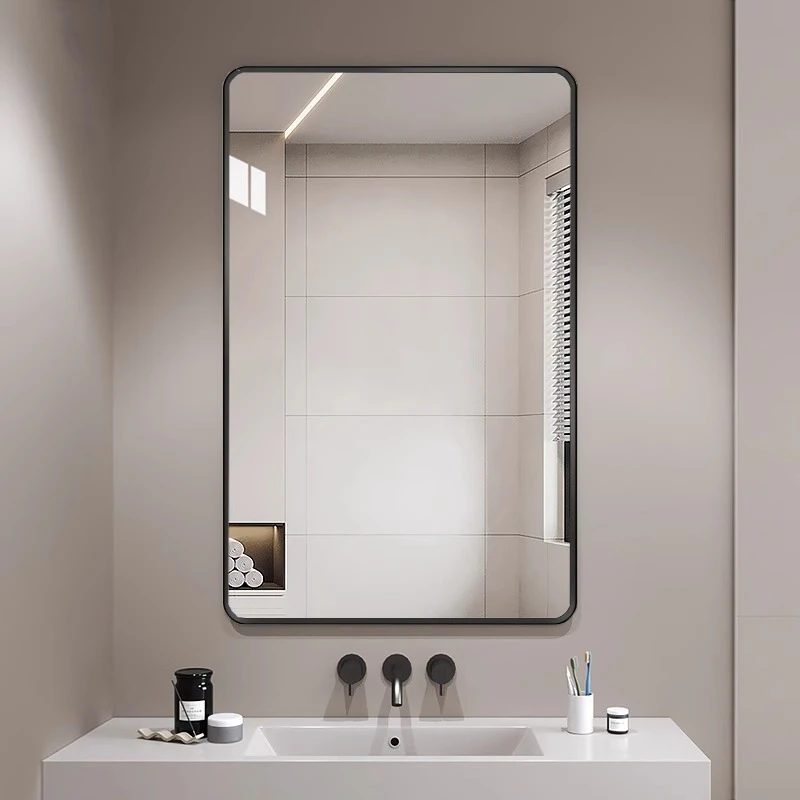 浴室镜卫生间镜子贴墙自粘洗手间洗漱台防水免打孔铝合金框化妆镜