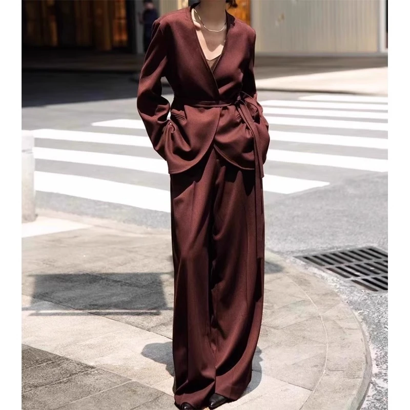 老钱风松弛感套装女2024秋季新款气质通勤时尚廓形西装外套两件套