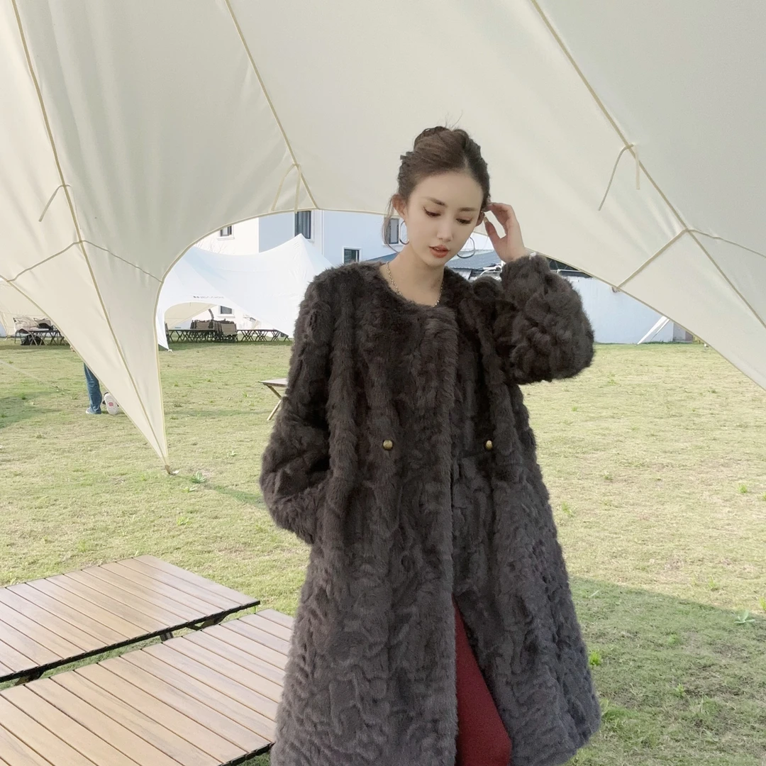 品籁【旭旭&品籁服饰轻奢】2024秋冬新款外套名媛圆领大衣 XJ66DY12