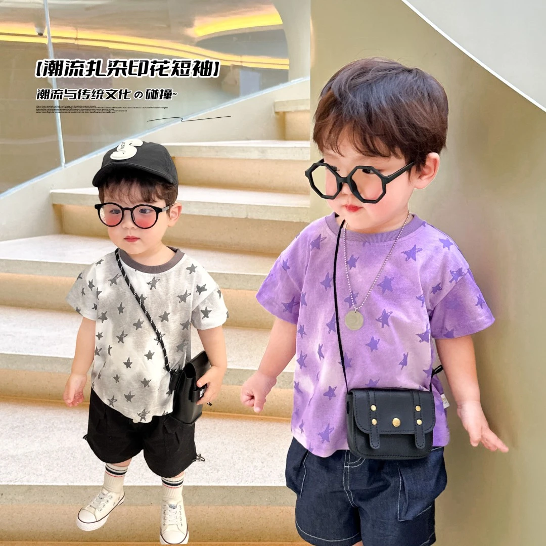 夏装新款亲子装星星母子母女装男童扎染短袖T恤半袖潮