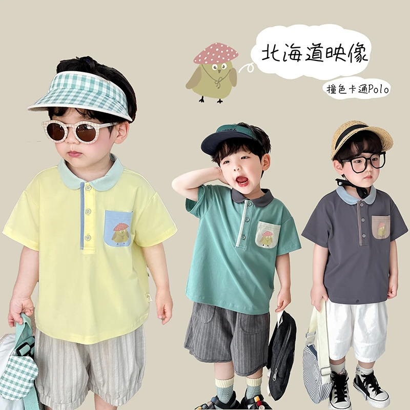 阿小轩【北海道映像】儿童撞色翻领个性款T恤