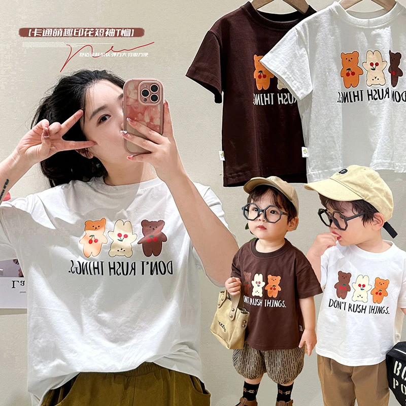 阿小轩07480夏装三只小熊男童母子装亲子装儿童短袖T恤宝宝半袖潮