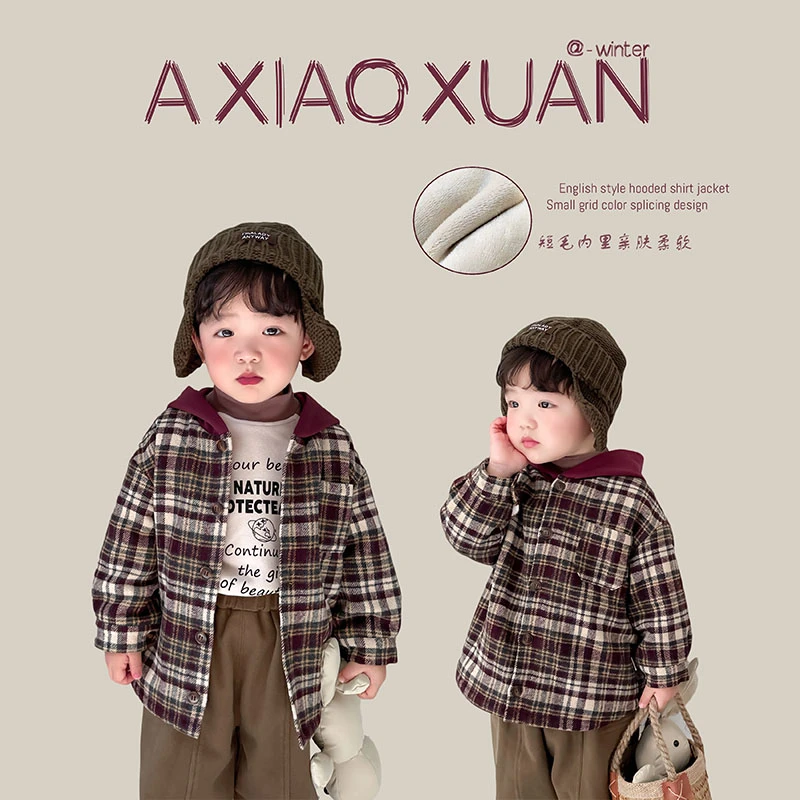 【年中惊喜不断】【复古格纹】儿童洋气连帽加厚款格子外套