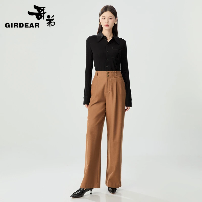 GIRDEAR/哥弟哥弟秋季新款收腰尖领设计毛料衬衫1301044